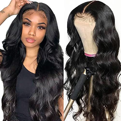 Hedy Body Wave Lace Front Wigs Human Hair Wigs for Black Women Pre Plucked with Baby Hair Glueless 220% Density Lace Closure Wigs Human Hair Natural Color(24 Inch)