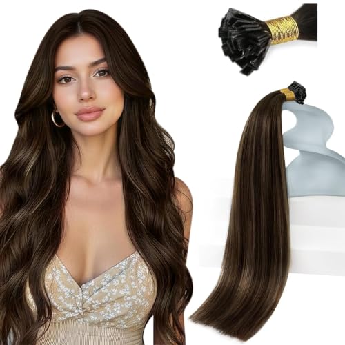 Sunny Hair Flat Tip Keratin Hair Extensions, Keratin Bonded Hair Extensions Brown Ombre, Keratin Human Hair Extensions for Party 22inch 50g