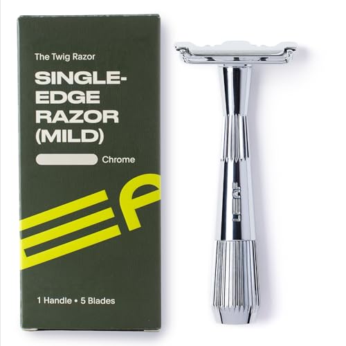 Leaf Shave | Twig Razor, Chrome - All-Metal, Eco-Friendly Shaver for Men & Women; Includes 5 Stainless Steel Single-Edge Blades; Recommended for Face Shaving Lighter Hair and Sensitive Skin