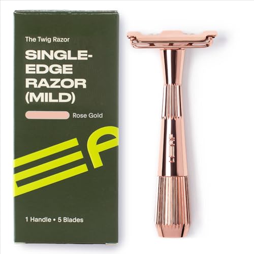 Leaf Shave | Twig Razor, Rose Gold - All-Metal, Eco-Friendly Shaver for Men & Women; Includes 5 Stainless Steel Single-Edge Blades; Recommended for Face Shaving Lighter Hair and Sensitive Skin
