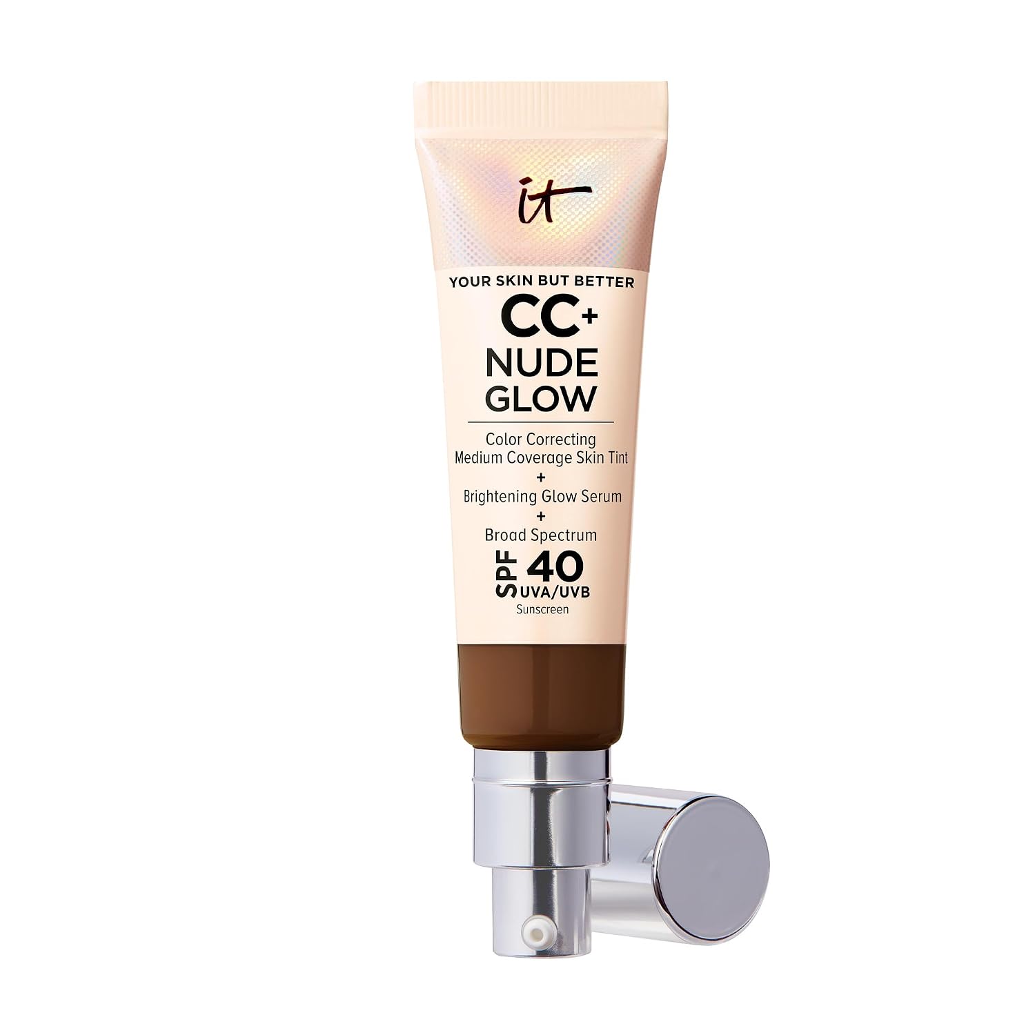 IT Cosmetics CC+ Nude Glow - Medium Coverage Foundation with SPF 40 & Brightening Glow Serum, Lightweight Skin Tint, 2% Niacinamide + Hyaluronic Acid, Up to 24H Hydration, Normal/Dry Skin - 1.08 fl oz