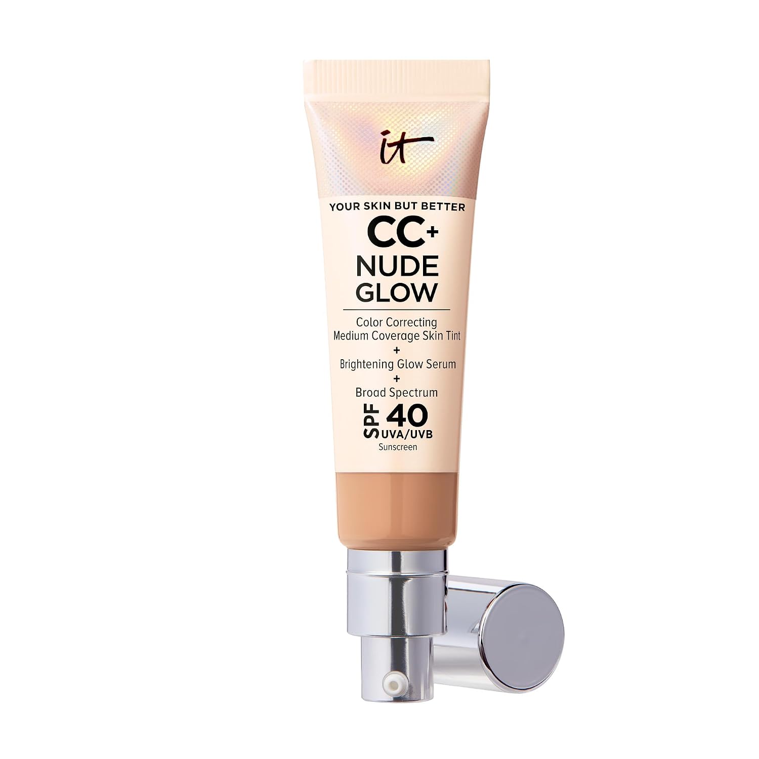 IT Cosmetics CC+ Nude Glow - Medium Coverage Foundation with SPF 40 & Brightening Glow Serum, Lightweight Skin Tint, 2% Niacinamide + Hyaluronic Acid, Up to 24H Hydration, Normal/Dry Skin - 1.08 fl oz