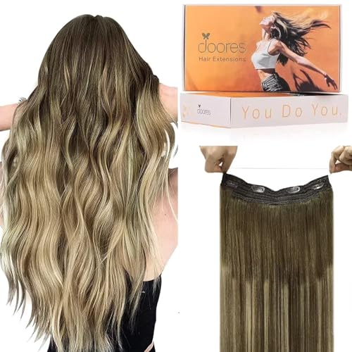 DOORES Hair Extensions Human Hair Balayage Walnut Brown to Ash Brown and Bleach Blonde 70g Wire Hair Extensions Natural Hair Extensions with Fish Line12 Inch