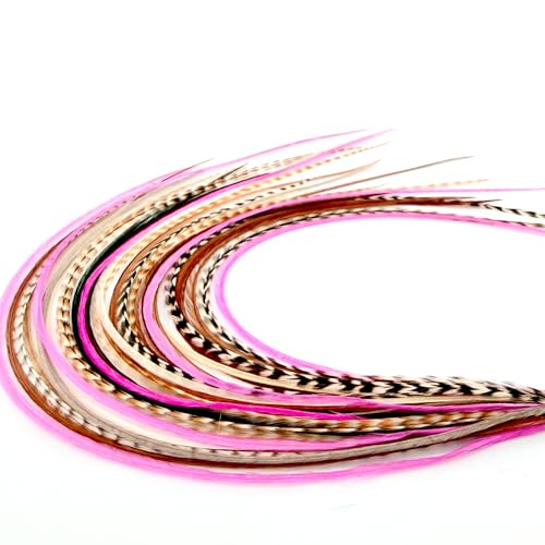 21 Natural & Hot Pink Color Hair Extensions  914 Long  DIY Rooster Kit with 20 Micro-Link Beads  100% Real Feathers  Eye-Catching Boho Style