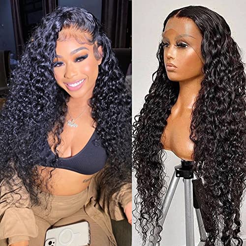 13x6 HD Transparent Lace Front Wigs, 180% Density Water Wave, Unprocessed Brazilian Virgin Human Hair, Soft and Natural, Medium Cap Size