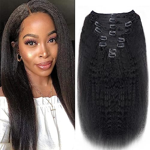 Clip in Hair Extensions Real Human Hair Clip Ins 100% Unprocessed Brazilian Virgin Hair Clip Ins Kinky Straight Hair Clip ins for Women 8pcs with 18 Clips 120g Per Set (20inch)