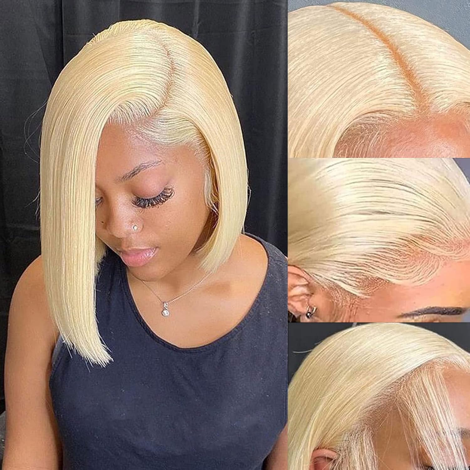 Hihmarm Blonde Wig Human Hair 613 Bob Wig Glueless Wig 13x4 Hd Blonde Lace Front Wigs Human Hair Pre Plucked 180% Density Straight Short Bob Wigs For Black Women Natural Hairline 12 Inch