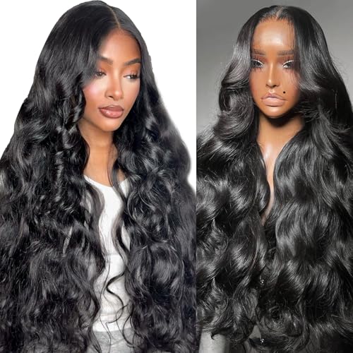 Aicrelery Lace Front Wigs Human Hair Body Wave, 13x6 HD Lace Front Wigs Human Hair Pre plucked, 180 Density Wigs for Black Women Melted Hairline with Baby Hair Bleached Knots (22 Inch, Natural Color)