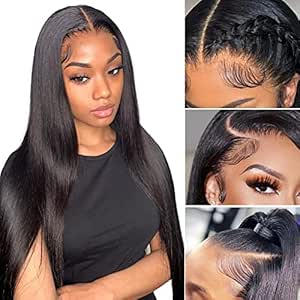 Azkiu Straight Lace Front Wigs Human Hair 13x4 HD Transparent Lace Front Wigs Brazilian Virgin Hair Lace Frontal Wig 150% Density Pre Plucked with Baby Hair Hairline Natural Color(16Inch)