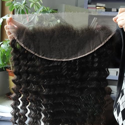 BEEOS Deep Wave 13x4 SKINLIKE Real HD Lace Frontal Only, 0.10mm Ulta-Thin Swiss Lace Bleached Knot Pre-Plucked Hairline Human Hair Frontal 14 Inch