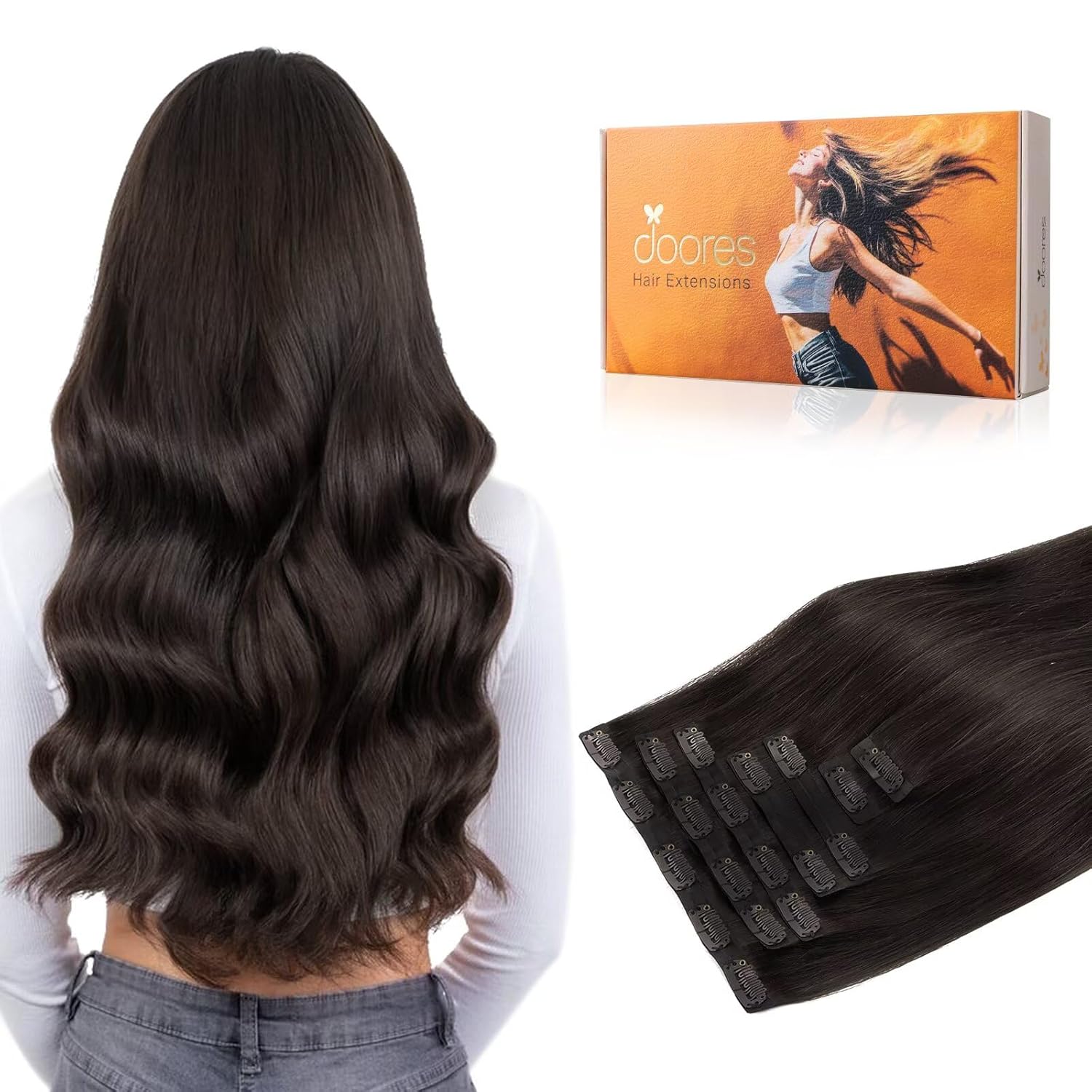 DOORES Real Human Hair Clip-ins (Dark Brown)