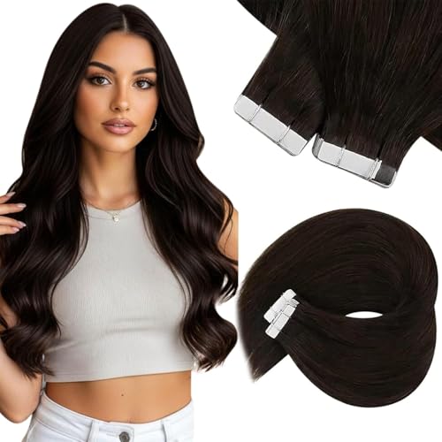 Sunny Hair Tape in Hair Extensions Real Human Hair Invisible Remy Hair Extensions Tape ins for Women Darker Brown 22 inch 20Pcs 50G