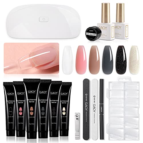 GAOY Poly Gel Nail Kit with U V Light Starter Kit, 6 Pcs Builder Gel Nail Extension Kit for Beginners with Everything Nail Art DIY