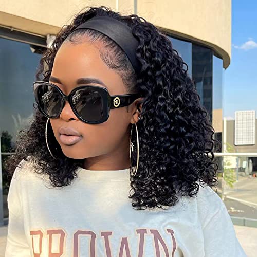 Headband Wig Human Hair Deep Wave 14 Inch