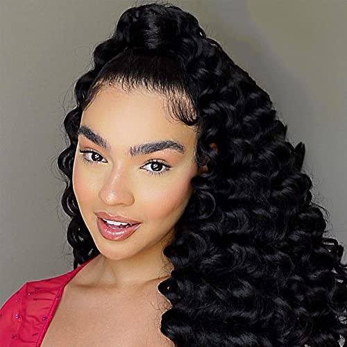 ToyoTree Ocean Wave Crochet Hair - 18 Inch 8 Packs Natural Black Long Curly Deep Wave Crochet Hair, Synthetic Ocean Wave Braiding Hair Extensions (18 Inch,1B-8P)