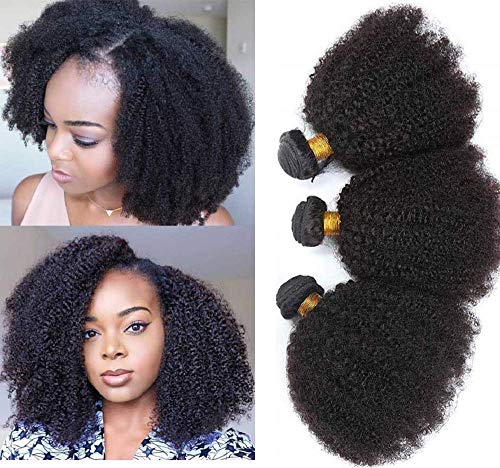 Mongolian Afro Kinky Curly Bundles 4B 4C Afro Kinky Human Hair Bundles 18 20 22 Inch Unprocessed Virgin Hair Curly Weave Bundles Afro Hair Extensions for Black Women Natural Color
