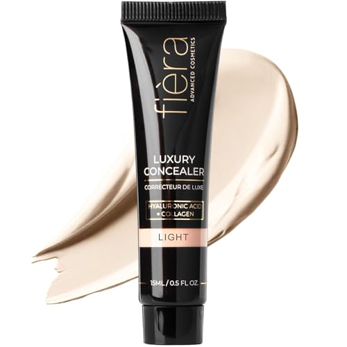 Fiera Luxury Concealer & Foundation with Anti-Aging Ingredients - Full Coverage for Dark Circles, Wrinkles, Fine Lines, and Spots, All-Day Wear For Mature Skin - Light, 0.5 FL. OZ. / 15 ML