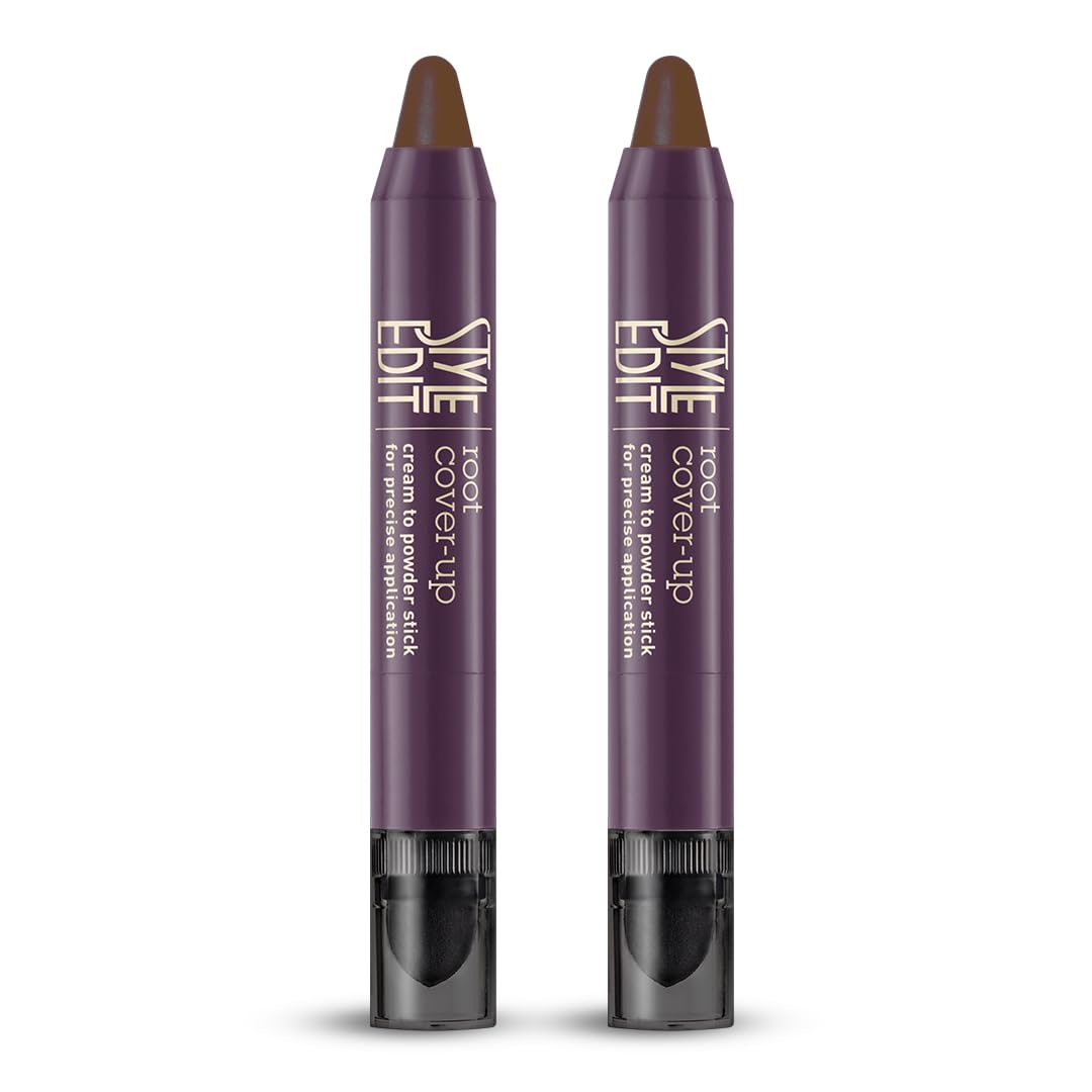 Style Edit Root Touch Up Stick - Medium Brown Root Concealer, Temporary Hair Color and Coverage Pen, Premium Shading Sponge, 0.11 oz, 2 Pack
