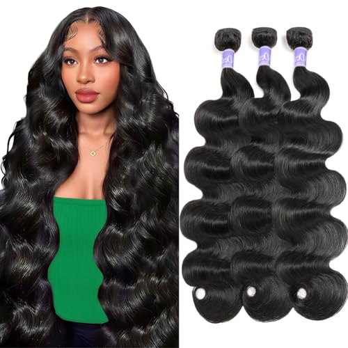 12A Brazilian Body Wave Bundles 100% Unprocessed Virgin Human Hair Wig 3 Bundles (20 22 24 Inch, Natural Black)
