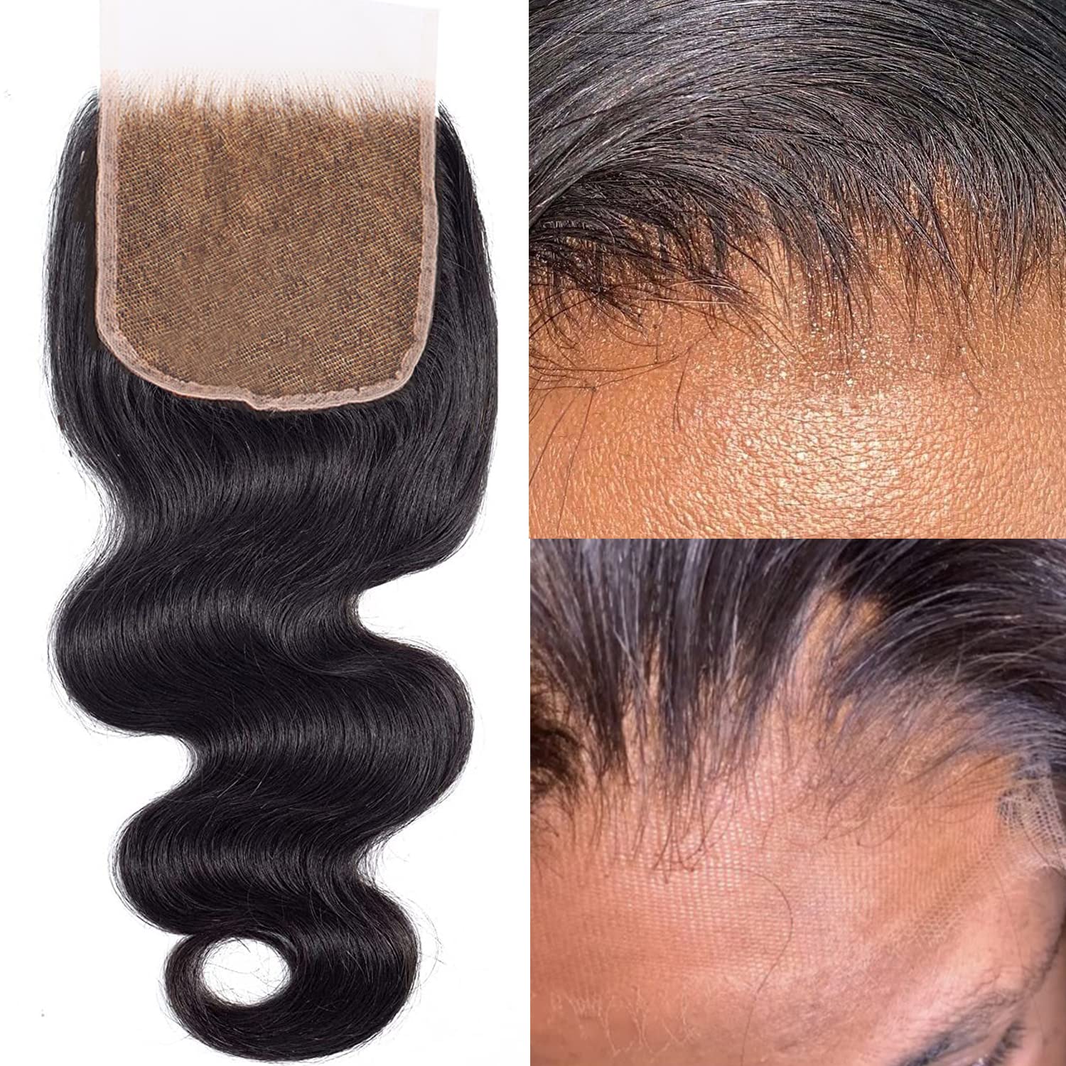 MYSHINYWIGS 5x5 Real HD Lace Closure Body Wave Virgin Human Hair Pre Plucked Knots with Baby Hair Invisible Swiss Lace Closure Natural Hairline Pre Plucked Black 14 Inch