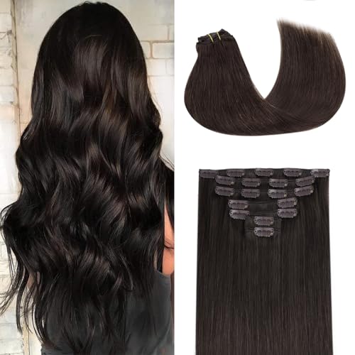 GOO GOO Clip in Hair Extensions Real Human Hair, Remy Human Hair Extensions Clip ins for Women, Natural Human Hair, 26inch 135g 7Pcs, 2 Dark Brown