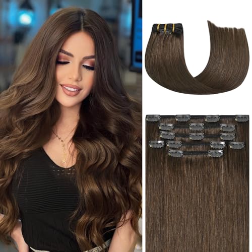 Honsoo Brown Real Human Hair Clip In 70g 15in