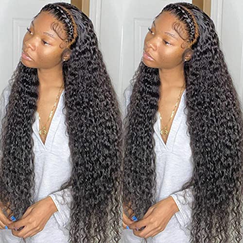 Deep Wave Lace Front Wigs Human Hair 180% Density Curly Lace Front Wig Human Hair Wet and Wavy Wig 13x4 HD Lace Frontal Wigs 20 Inch Glueless Curly Wigs for Black Women Pre Plucked
