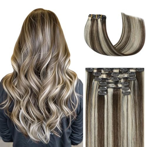 Honsoo Hair Extensions Real Human Hair Clip Ins 70g 7pcs 15in