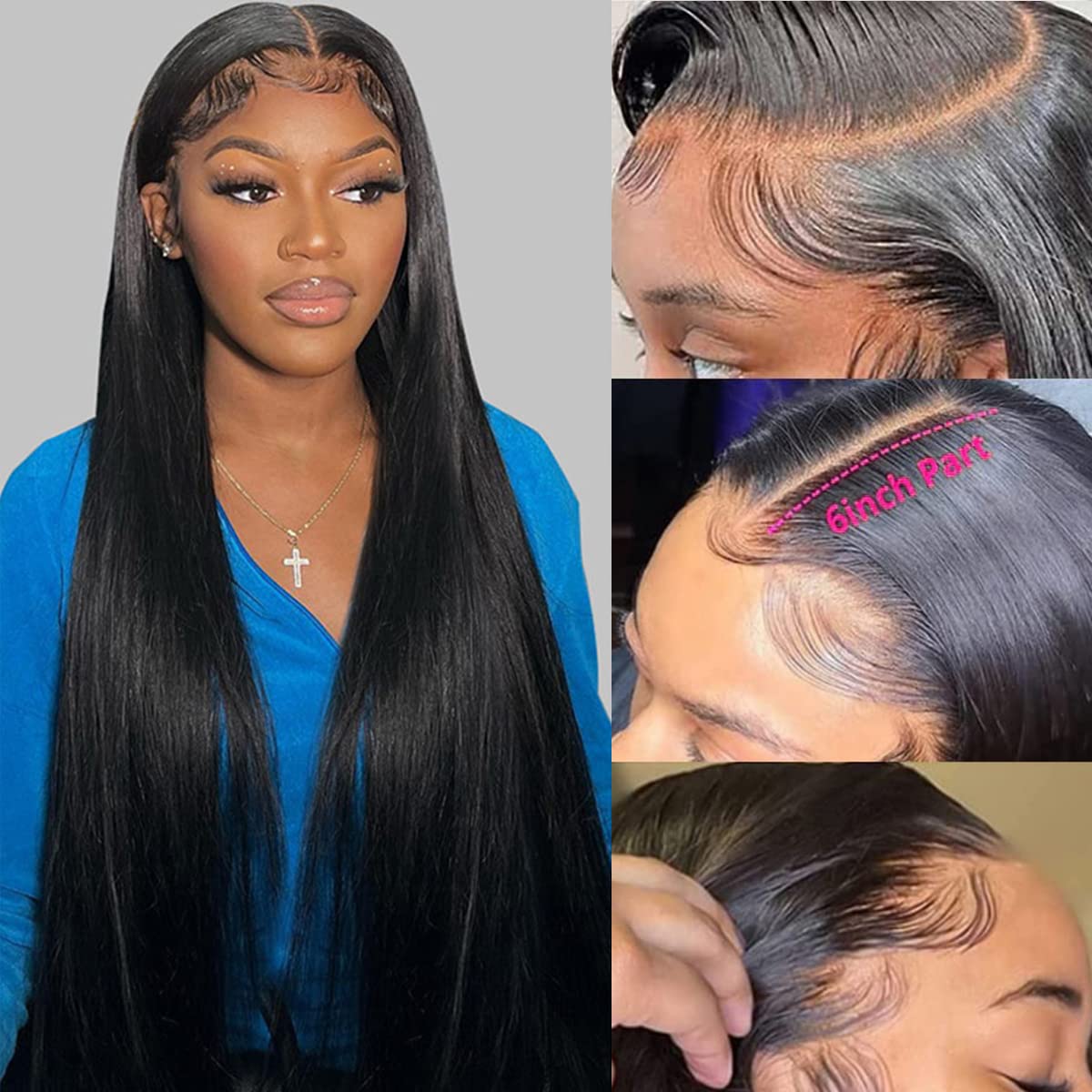 30 Inch Straight Lace Front Wig Human Hair 13x6 Straight HD Transparent Lace Front Wigs for Women Pre Plucked 180 Density Straight 13x6 Lace Frontal Wigs with Baby Hair Natural Black