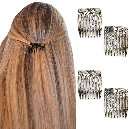 Camila Paris CP2332 Onyx French Hair Side Comb 4 Piece Handmade Small, French Twist Decorative Hair Combs, Strong Hold Hair Comb Clips for Women, No Slip Styling Girls Hair Accessories, Made in France