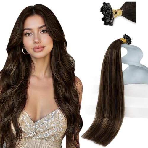 Sunny Hair U Tip Hair Extensions Human Hair 22inch Utip Hair Extensions Human Hair Fit Any Occasion Ktip Human Hair Extensions Dark Brown with Medium Brown Keratin Tip Extensions 50g