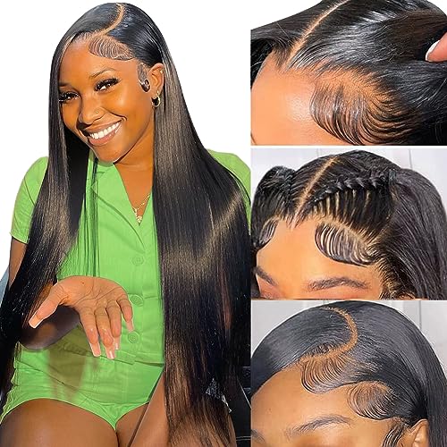 32 Inch Lace Front Wigs Human Hair Straight 13x4 HD Lace Frontal Wigs Pre Plucked Natural Hairline Bleached Knots with Baby Hair Long Glueless Lace Frontal Wigs for Women Straight