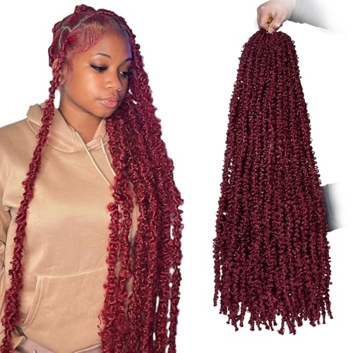 ZRQ 6 Packs 30 Inch Butterfly Locs Crochet Hair for Women Burgundy Pre-Looped Distressed Faux Locs Synthetic Soft Locs Crochet Braids Hair Extension (30 Inch, BUG#)
