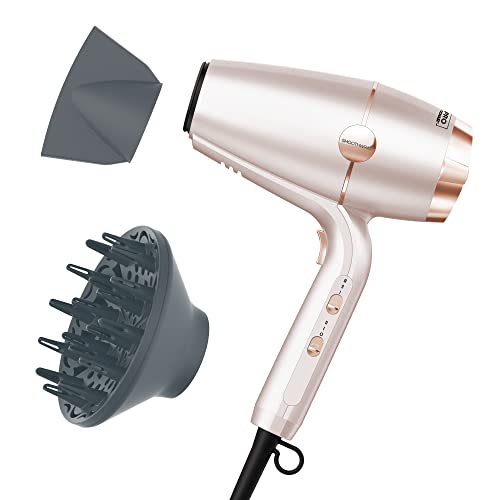 INFINITIPRO BY CONAIR SmoothWrap Hair Dryer with Diffuser | Blow Dryer for Less Frizz, More Volume and Body | With Advanced Plasma and Ceramic Technology | Pink Champagne