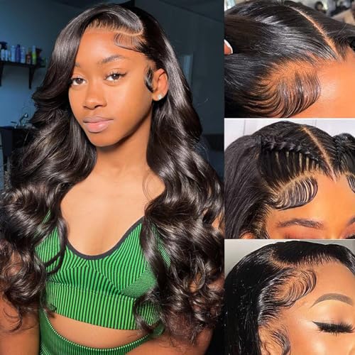 Body Wave Lace Front Wigs Human Hair Pre Plucked 13x4 HD Transparent Lace Frontal Wig 180 Density Glueless Human Hair Wigs for Women Natural Color 24 Inch