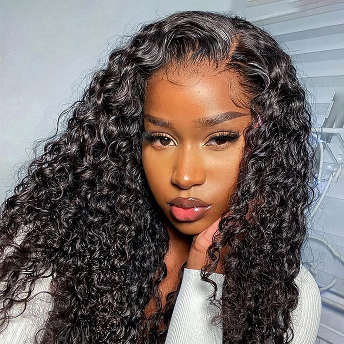 ISEE HAIR Water Wave HD Lace Front Wig Wear & Go Glueless Lace Wigs For Women No Glue 4x6 Lace Pre Cut Wig Human Hair Wigs Transparent Lace Closure Wigs 180% Density 16 Inch