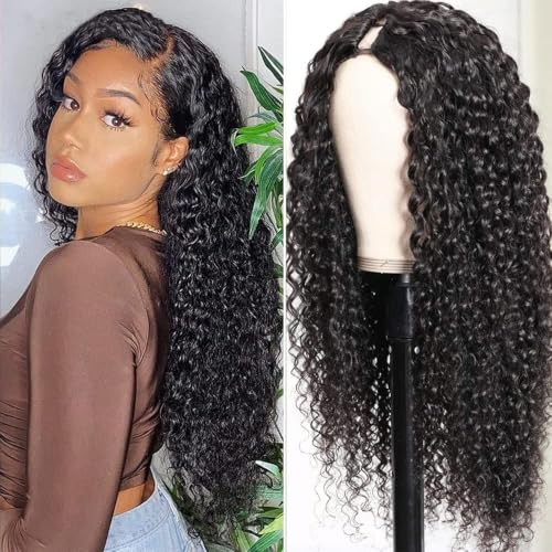 Ainmeys Curly V Part Wigs Kinky curly V Shape Wigs for Black Women No Leave Out Upgrade U Part Wigs Glueless Full Head Clip In Half Wigs(18IN 180% Density)