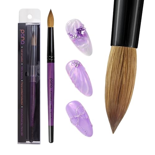 PANA Pure Kolinsky Hair Acrylic Nail Brush - Round Shape Black Ferrule with Purple Wood Handle (Size 16) - Nail Brush for Acrylic Nail Application, Nail Extension, Manicure Pedicure Salon Beginner and