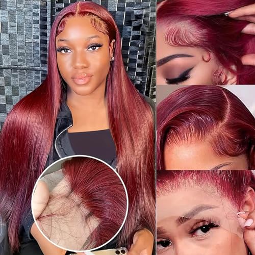 ULRICA Burgundy Wig Human Hair 99J Burgundy Lace Front Wigs for Black Women 30 Inch 13x4 HD Lace Straight Burgundy Human Hair Wig Pre Plucked Red Lace Front Wigs 180% Density