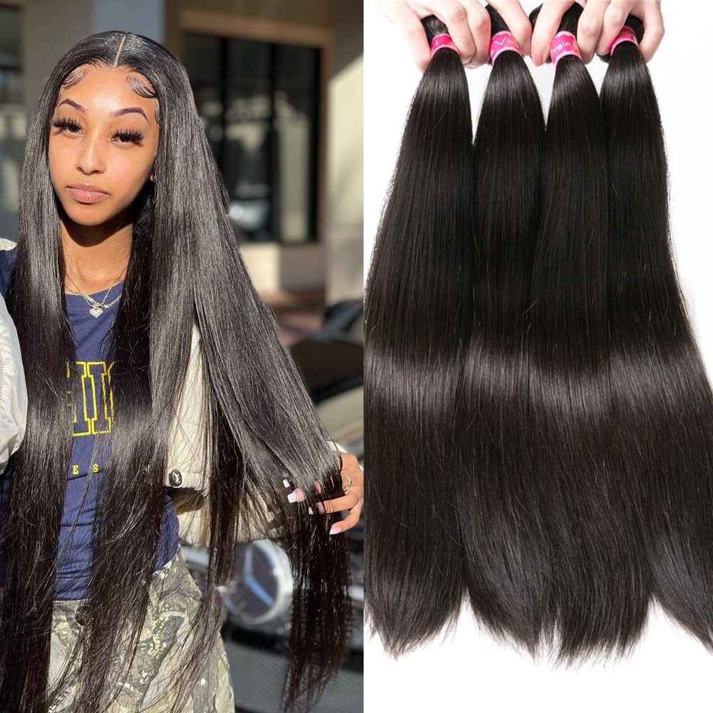 YISEA 12A Straight Hair Bundles Brazilian Virgin Human Hair Bundles Straight (16 18 20 22, Straight 4 Bundles) 100% Unprocessed Virgin Hair Bundles Straight Raw Hair Human Bundles