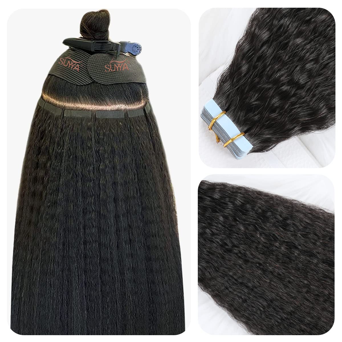 SUYYA Tape in Hair Extensions Human Hair Kinky Straight
