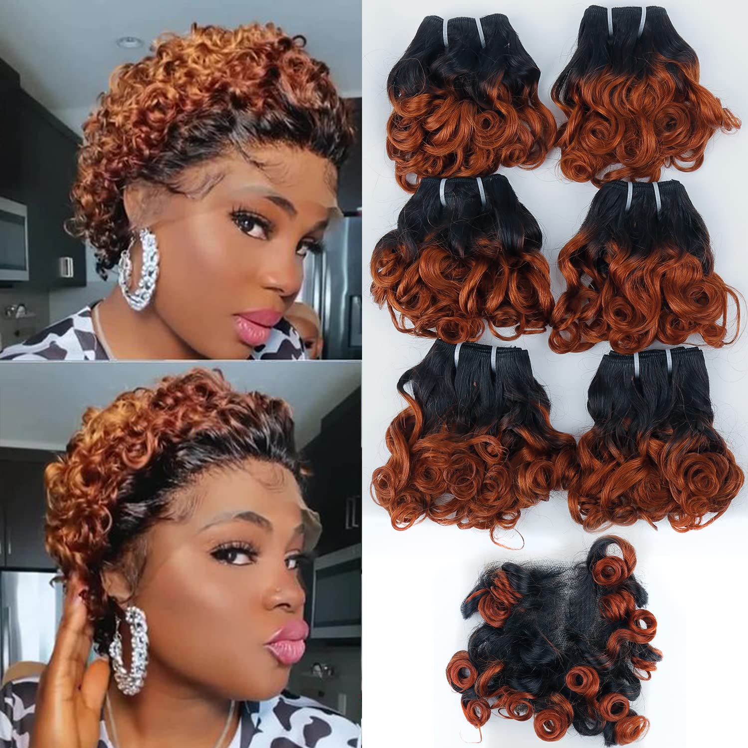 Iwig Short Curly Wavy Bundles with Closure
