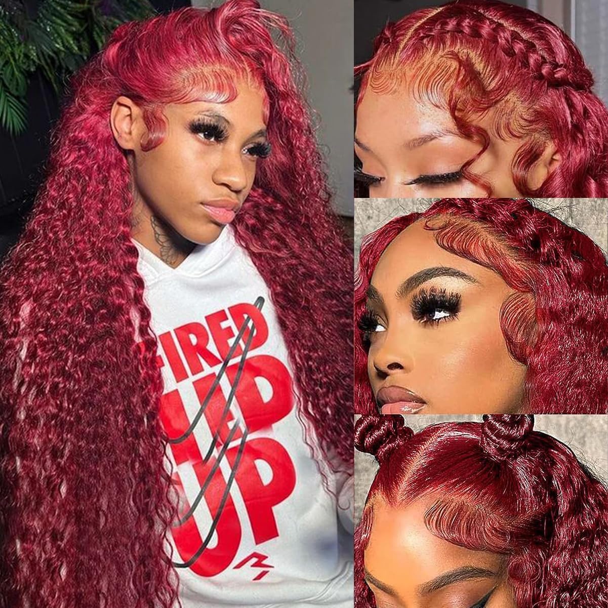 26" Burgundy Deep Wave Wig