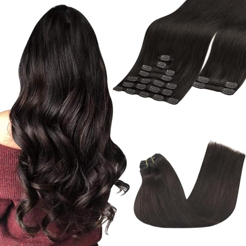 GOO GOO Clip in Hair Extensions Real Human Hair, Remy Human Hair Extensions Clip ins for Women, Natural Human Hair, 22inch 150g 9Pcs, 2 Dark Brown