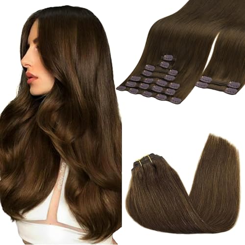 GOO GOO Clip in Hair Extensions Real Human Hair, Remy Human Hair Extensions Clip ins for Women, Natural Human Hair, 22inch 150g 9Pcs, 4A Chocolate Brown