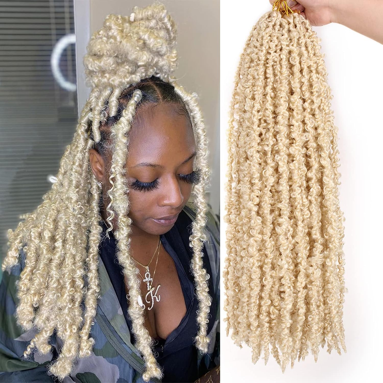 ZRQ Butterfly Locs Crochet Hair 6 packs 24 Inch Long Crochet Hair Pre Looped Blonde Butterfly Locs Crochet Braids Hair Extension Most Natural Pre-twisted #613