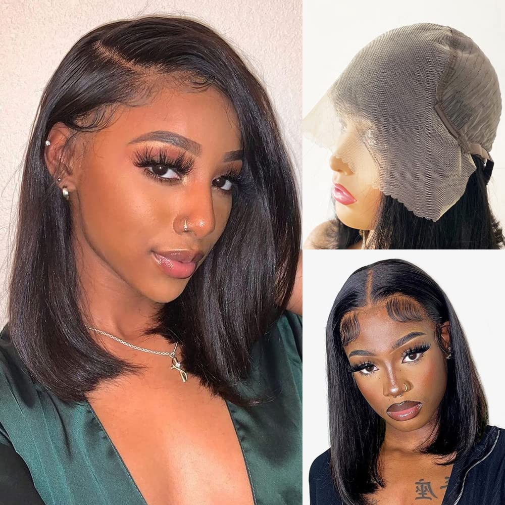 Bob Wig Human Hair 13X6 Lace Front Wigs Human Hair for Black Women Pre Plucked HD Short Wigs 150% Density Wigs (Natural color 13X6 straight bob, 14 Inch)