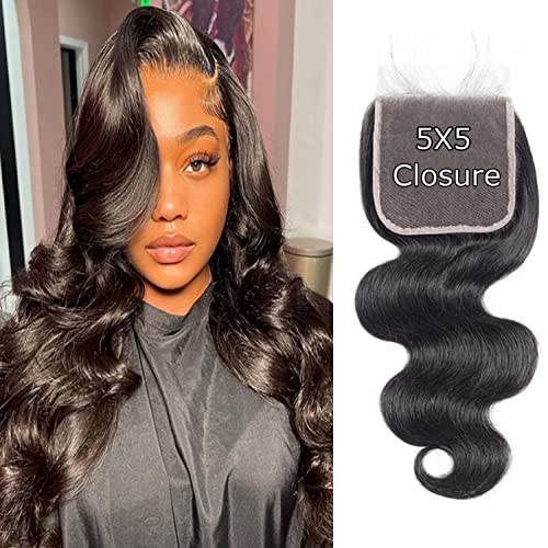 5x5 Lace Closure Hd Transparent Body Wave Frontal Closure 12A Virgin Remy Human Hair Closure Real Hd Transparent Lace Closure Pre Plucked With Baby Hair Natural Black Color(16inch)
