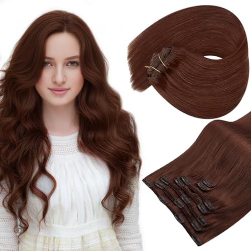 Sunny Hair Clip in Hair Extensions Straight Human Hair Clip in Extensions Remy Clip in Hair Extensions Real Human Hair Extensions Clip ins Auburn Red Brown 22inch