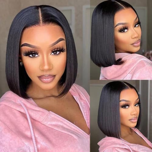 Bob Wig Human Hair 13x4 Lace Front Wigs for Black Women Human Hair 180% Density Short Bob Wigs Hd Transparent Pre Plucked Straight Frontal Wigs Human Hair (12 Inch, Bob Wig)